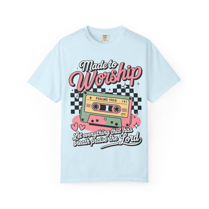 Made to Worship T‑Shirt – Retro Cassette Christian Tee (Psalm 150:6)