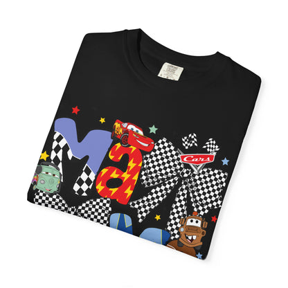 Graphic Tee — Playful 'MAMA' Cartoon Letter Shirt with Checkerboard Bows