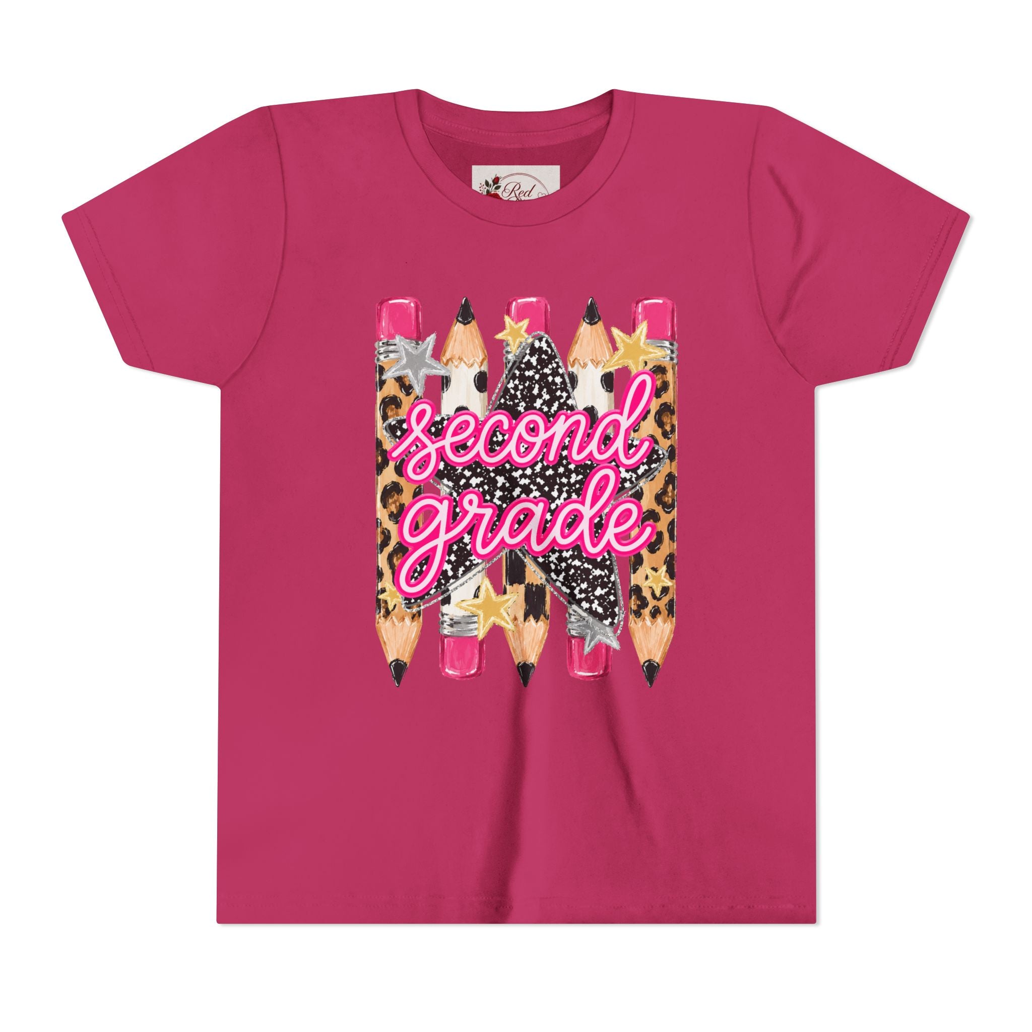 Second Grade Pencil Leopard Youth Tee