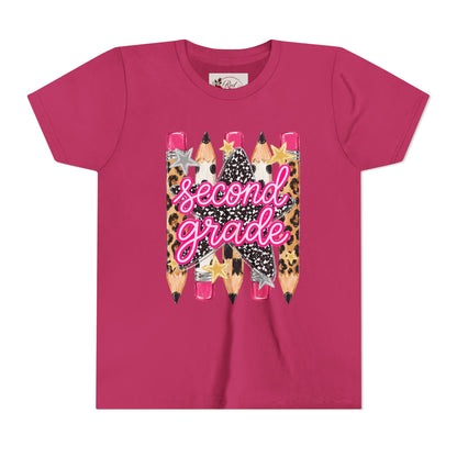 Second Grade Pencil Leopard Youth Tee