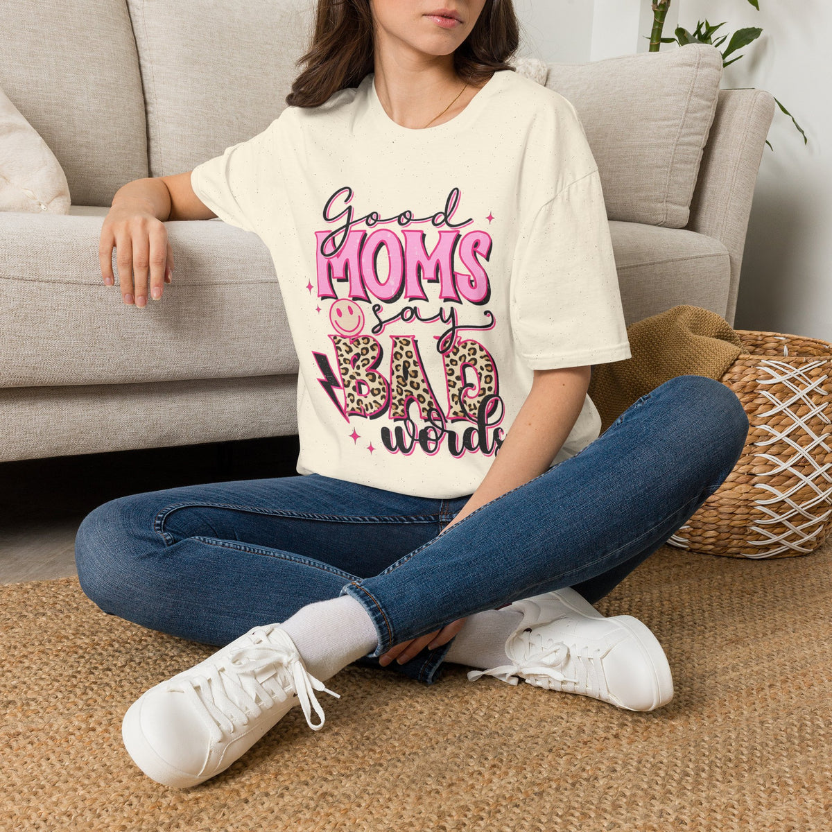 T-Shirt — “Good Moms Say Bad Words” Retro Pink Graphic (Mother’s Day Gift)