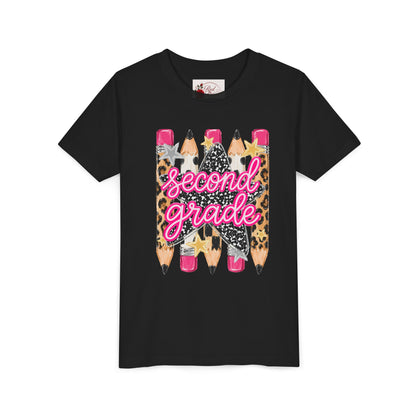 Second Grade Pencil Leopard Youth Tee