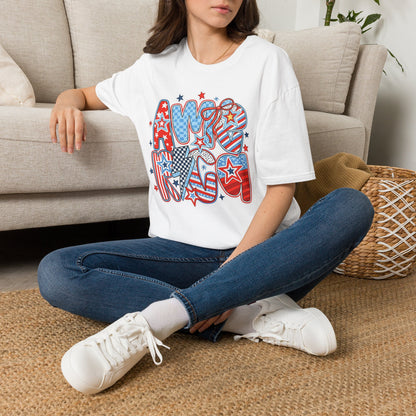 Patriotic AMERICA Graphic T-Shirt — Red White Blue Stars & Stripes Tee