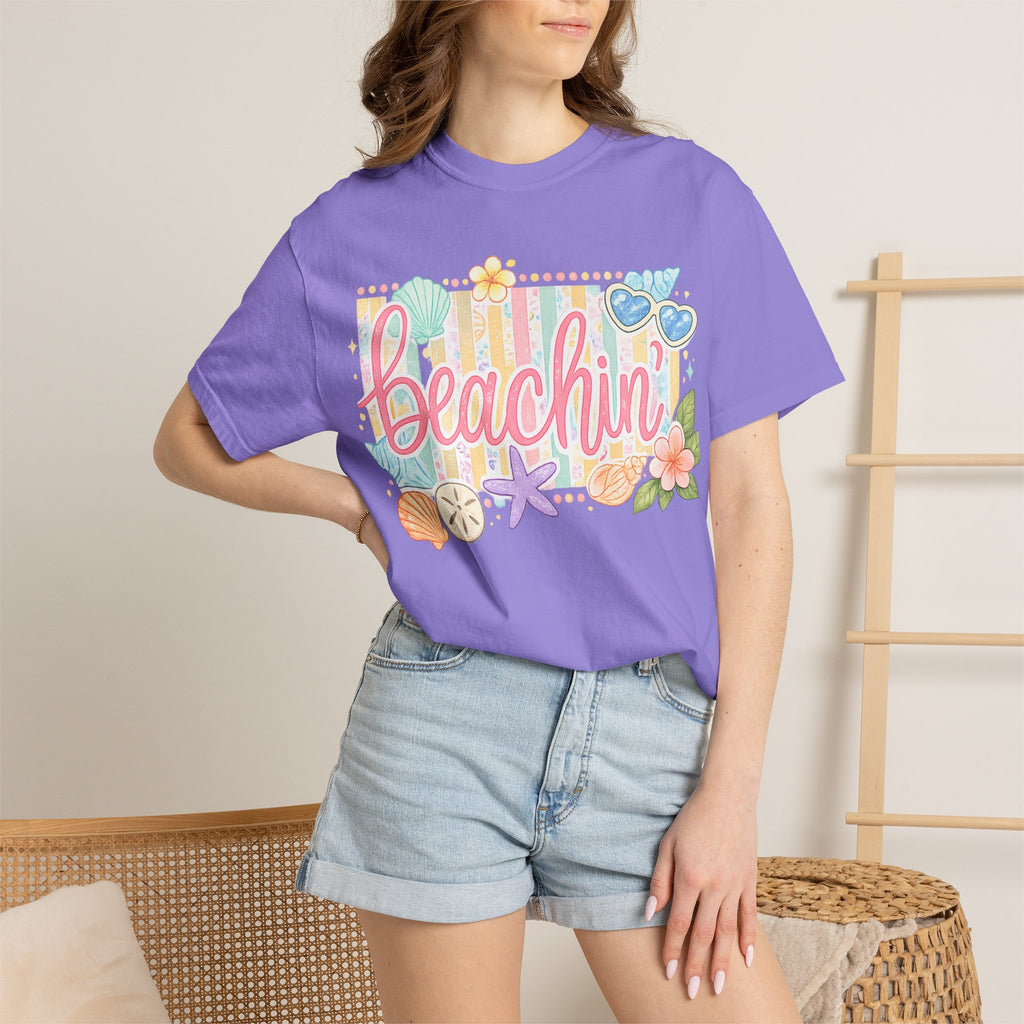 Beachin' T-Shirt — Tropical Summer Graphic Tee with Seashells & Sunglasses