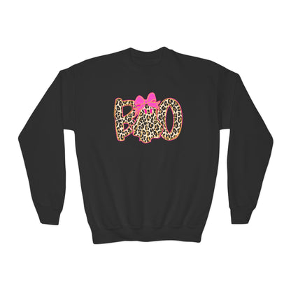 Leopard Print Mom Crewneck Sweatshirt with Pink Bow — Youth