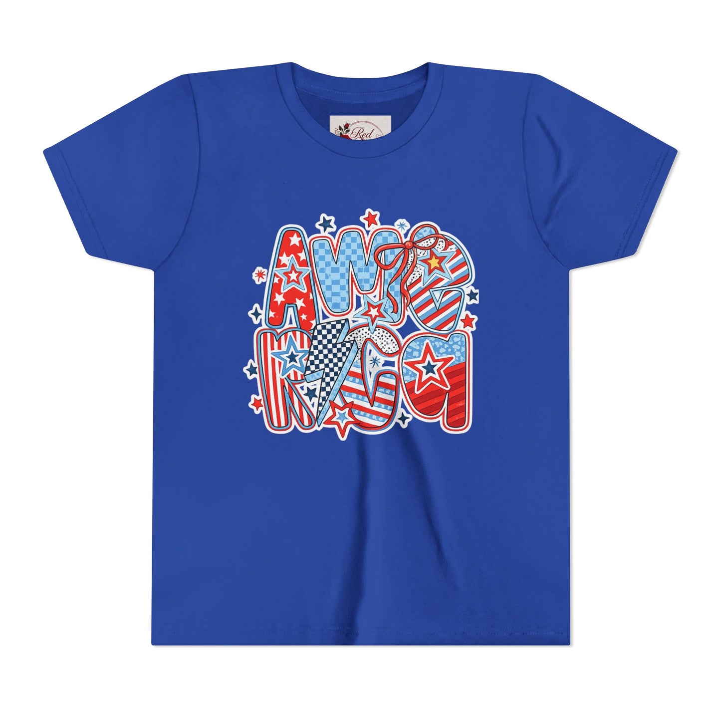 Youth Tee — Patriotic "America" Stars & Stripes Design (4th of July Kids Shirt)
