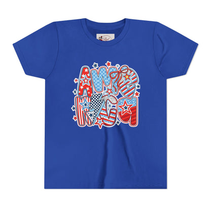 Youth Tee — Patriotic "America" Stars & Stripes Design (4th of July Kids Shirt)
