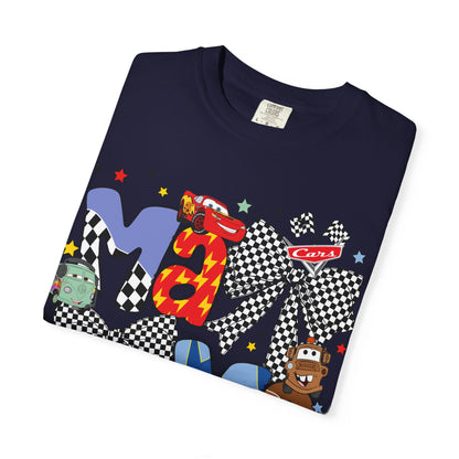 Graphic Tee — Playful 'MAMA' Cartoon Letter Shirt with Checkerboard Bows