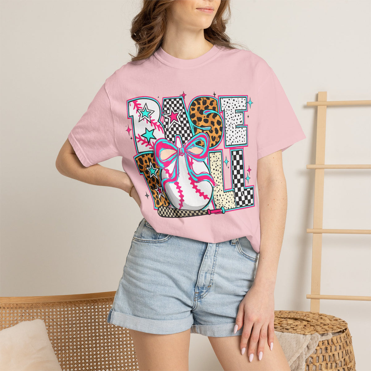 Baseball Mom Graphic T-Shirt — Colorful Leopard Print "Baseball" Design