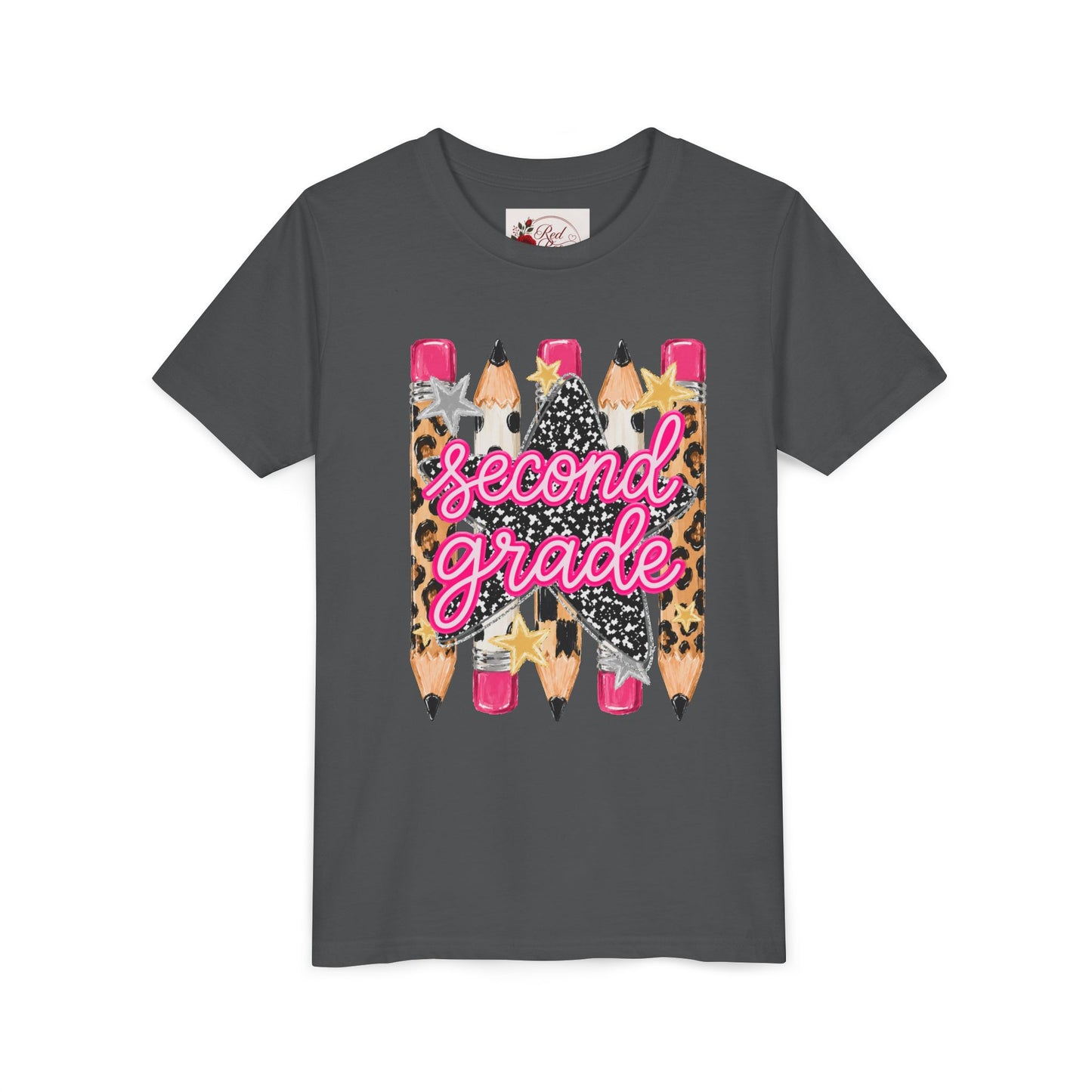 Second Grade Pencil Leopard Youth Tee