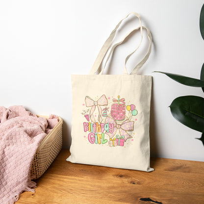 Birthday Girl Canvas Tote Bag – Cute Pastel Gifts & Balloons Design