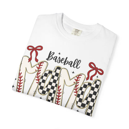 Baseball Mom T-Shirt — Vintage Checker & Stitch Graphic