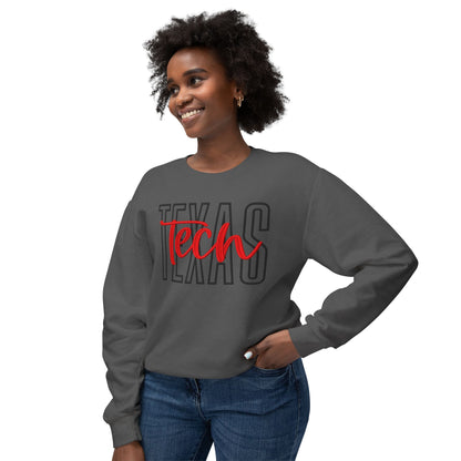 Texas Tech Crewneck Sweatshirt — 'Texas' Outline with Red "Tech" Script