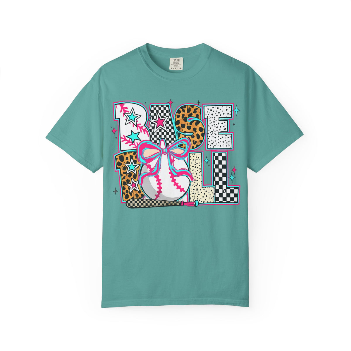 Baseball Mom Graphic T-Shirt — Colorful Leopard Print "Baseball" Design