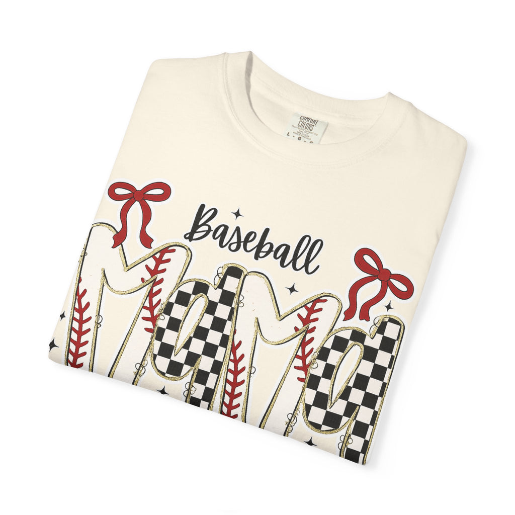 Baseball Mom T-Shirt — Vintage Checker & Stitch Graphic