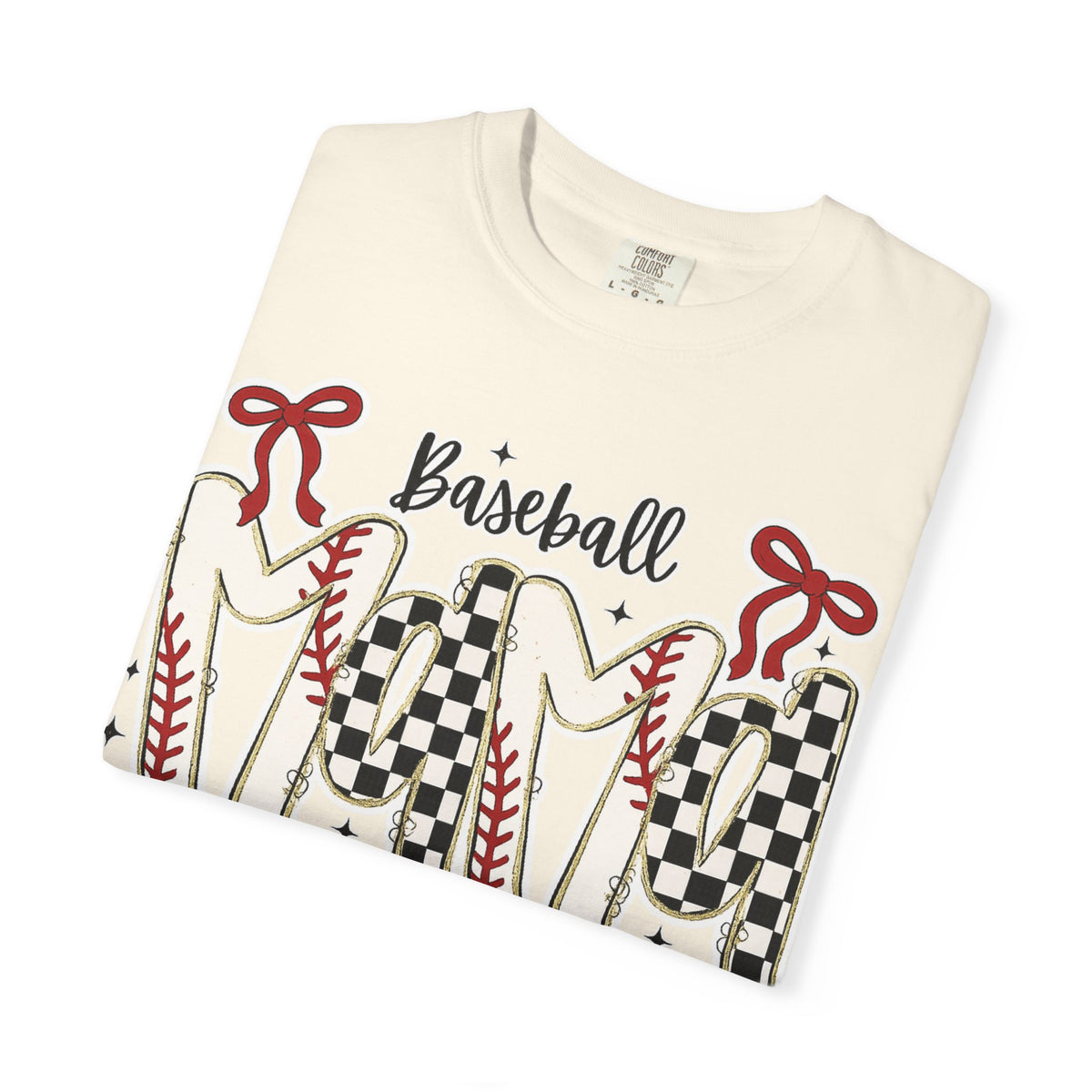 Baseball Mom T-Shirt — Vintage Checker & Stitch Graphic