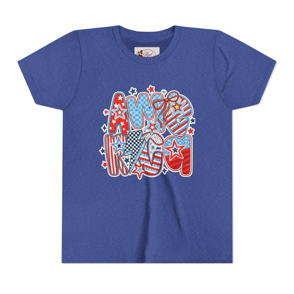 Youth Tee — Patriotic "America" Stars & Stripes Design (4th of July Kids Shirt)