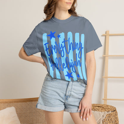 Everything Hallelujah T-Shirt — Blue Script Stars Graphic Tee