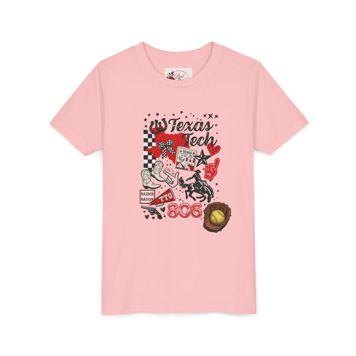 Texas Tech Youth T‑Shirt — 806 Cowboy Collage Design