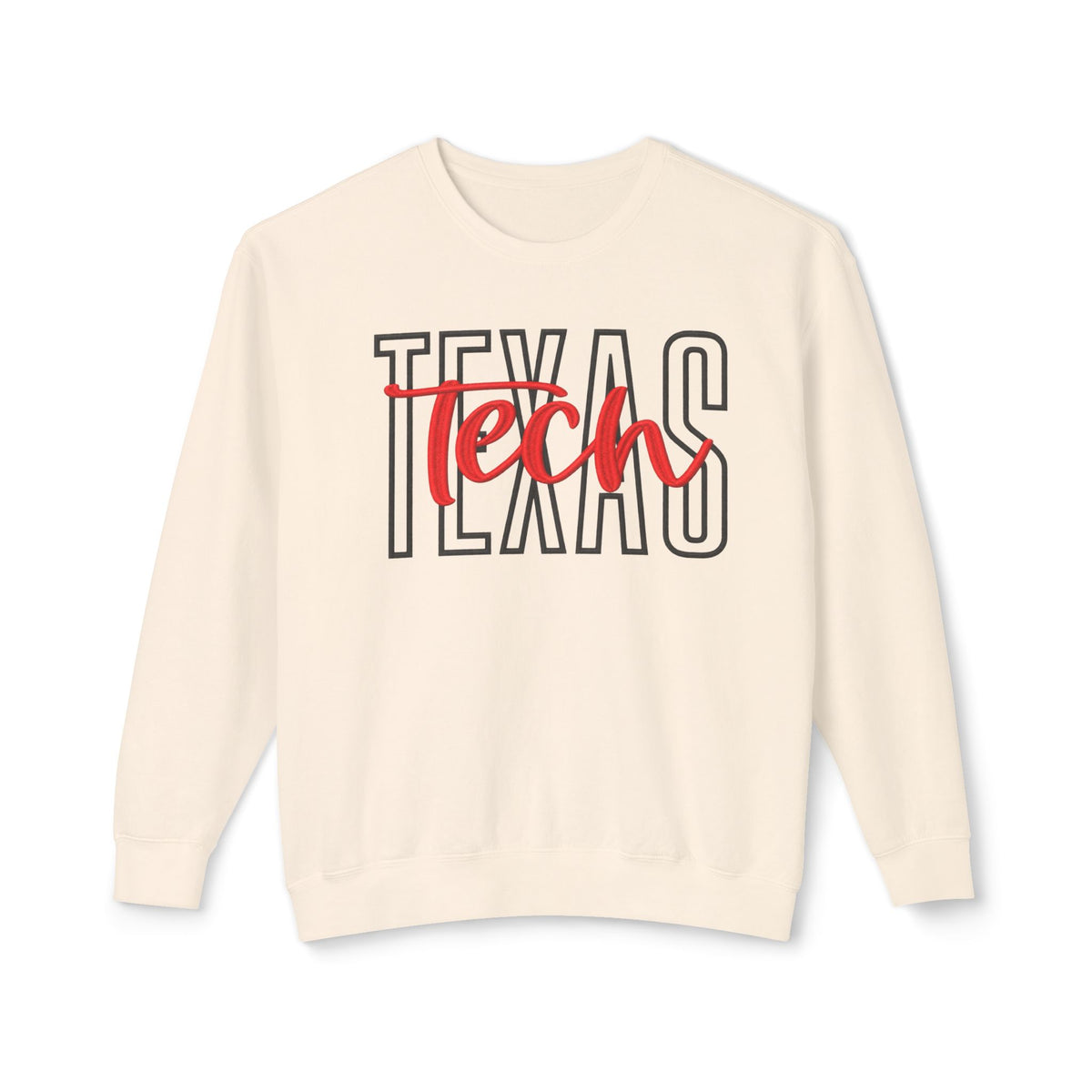 Texas Tech Crewneck Sweatshirt — 'Texas' Outline with Red "Tech" Script