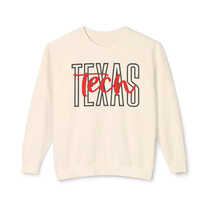Texas Tech Crewneck Sweatshirt — 'Texas' Outline with Red "Tech" Script