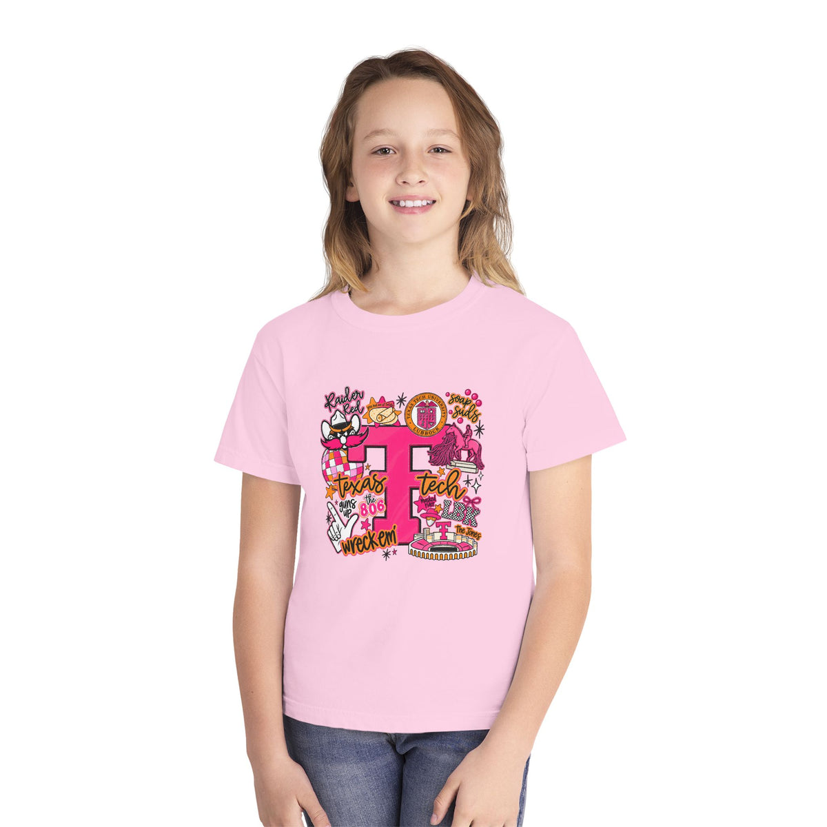 Pink 'P' Graphic Youth Tee — Cheerful School Spirit Shirt