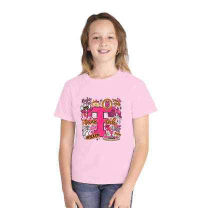 Pink 'P' Graphic Youth Tee — Cheerful School Spirit Shirt