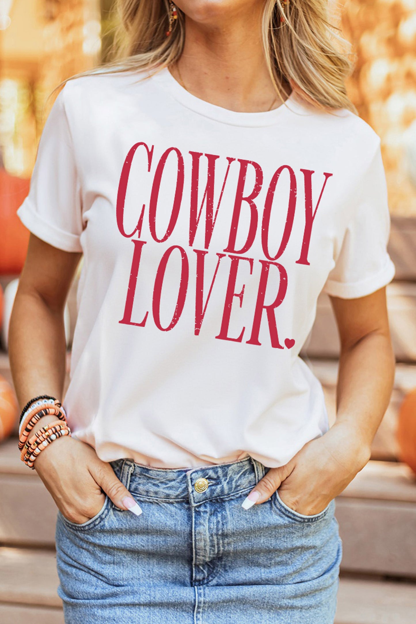 White COWBOY LOVER Lettering Graphic Tee