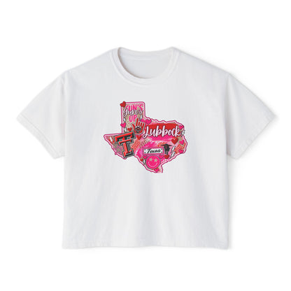 Texas Tech Lubbock Pink State Map Women's Boxy Tee