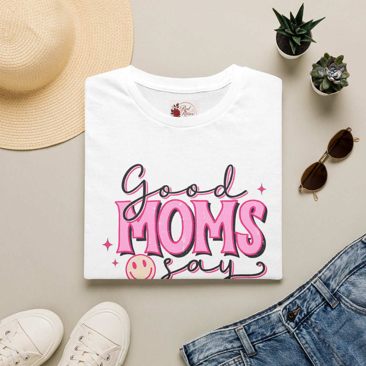 T-Shirt — “Good Moms Say Bad Words” Retro Pink Graphic (Mother’s Day Gift)