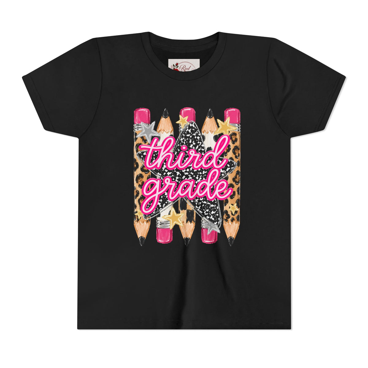 Third Grade Leopard Pencil Kids Tee — Back to School Youth Shirt
