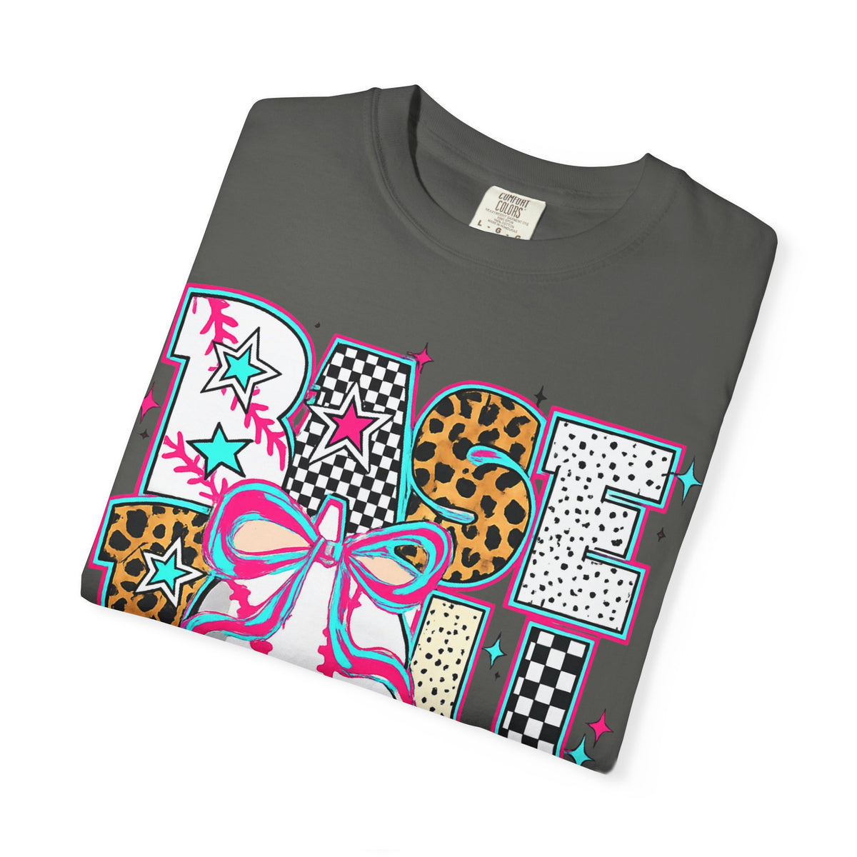 Baseball Mom Graphic T-Shirt — Colorful Leopard Print "Baseball" Design