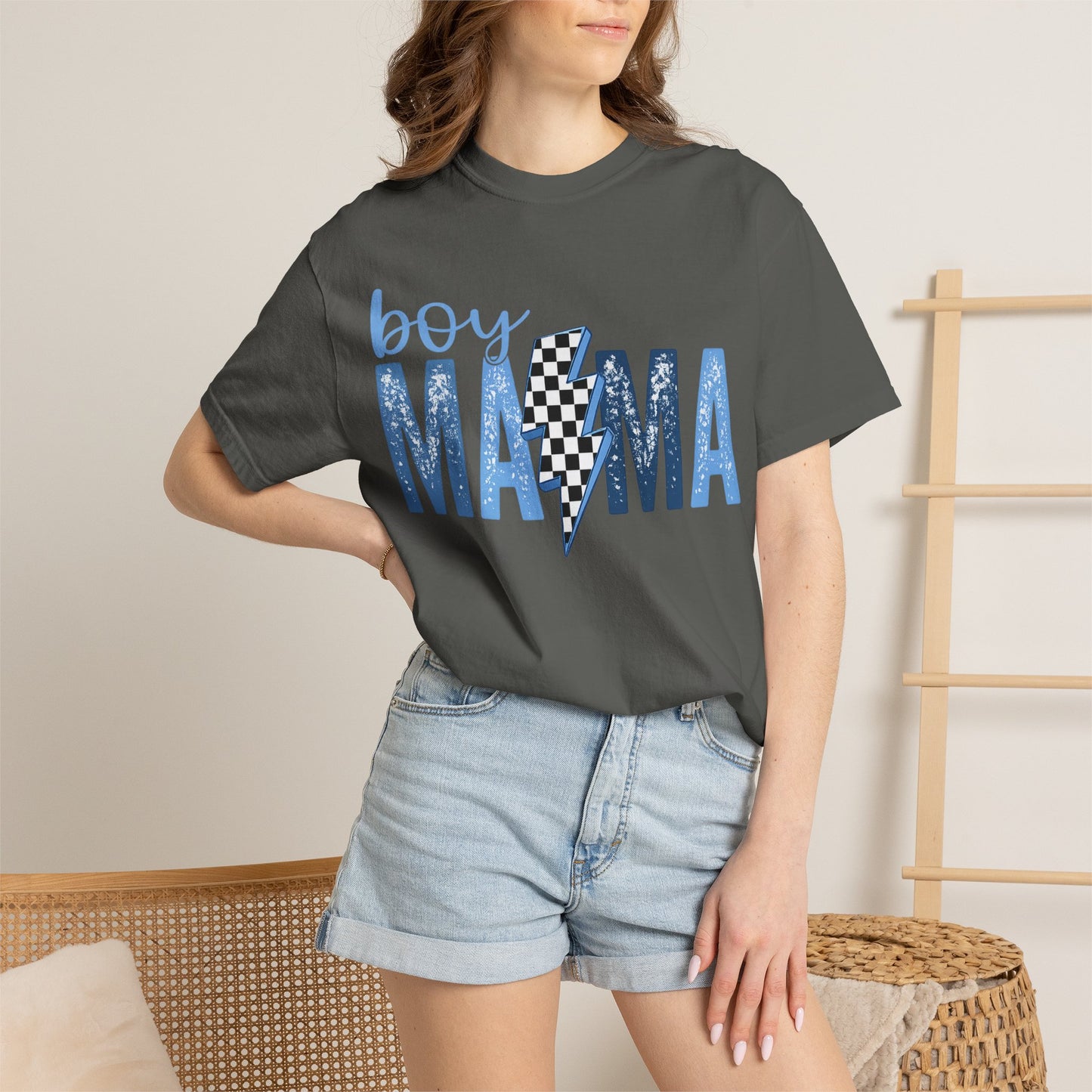 Boy Mama Lightning Bolt T-Shirt — Vintage Blue Mom Tee