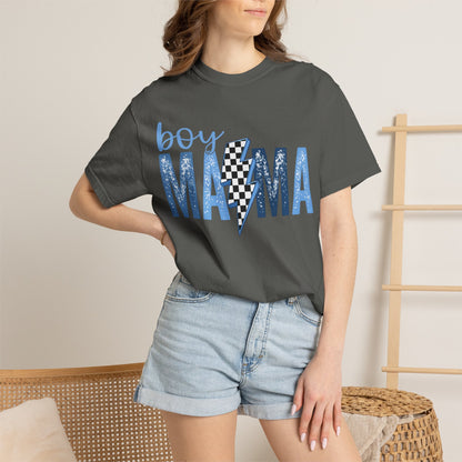 Boy Mama Lightning Bolt T-Shirt — Vintage Blue Mom Tee