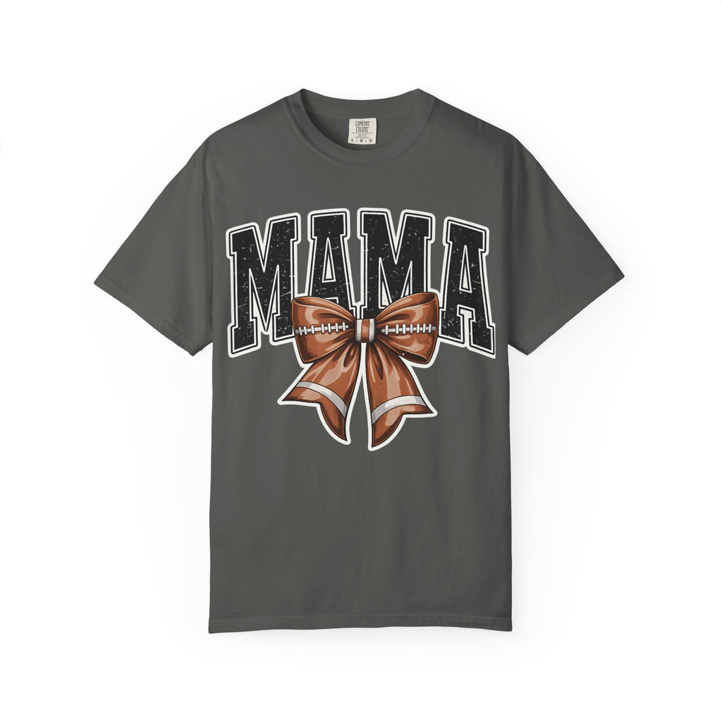 Mama Football Bow T-Shirt — Cute Mom Tailgate Tee for Game Day