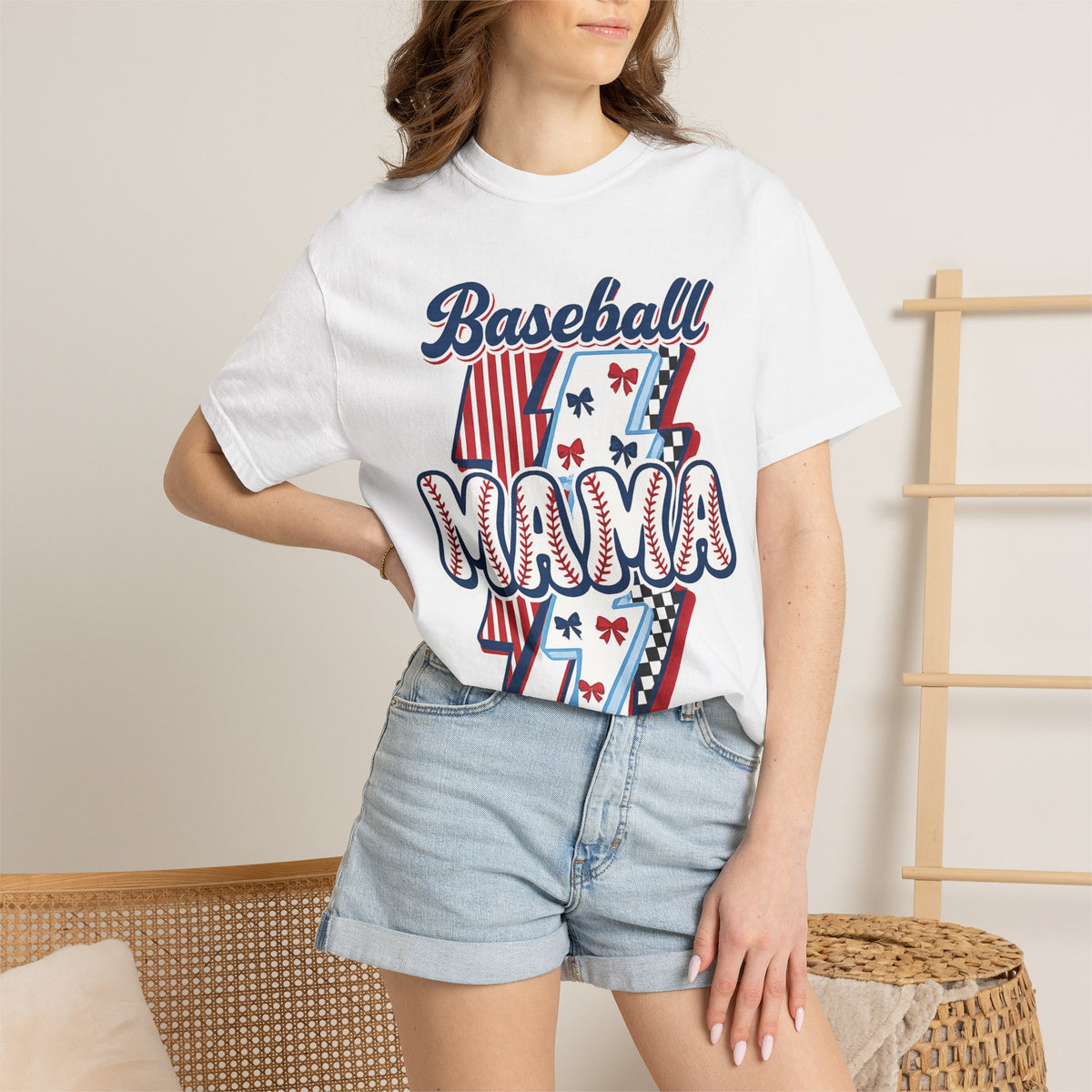 Baseball Mama T-Shirt — Retro Red & Blue Patriotic Graphic Tee
