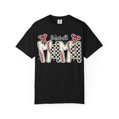 Baseball Mom T-Shirt — Vintage Checker & Stitch Graphic