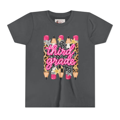 Third Grade Leopard Pencil Kids Tee — Back to School Youth Shirt