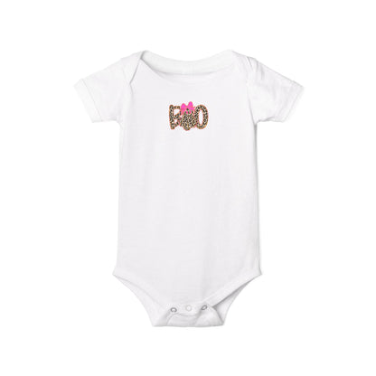 Infant One-Piece Bodysuit – Leopard 'Boo' with Pink Bow Baby Halloween Outfit