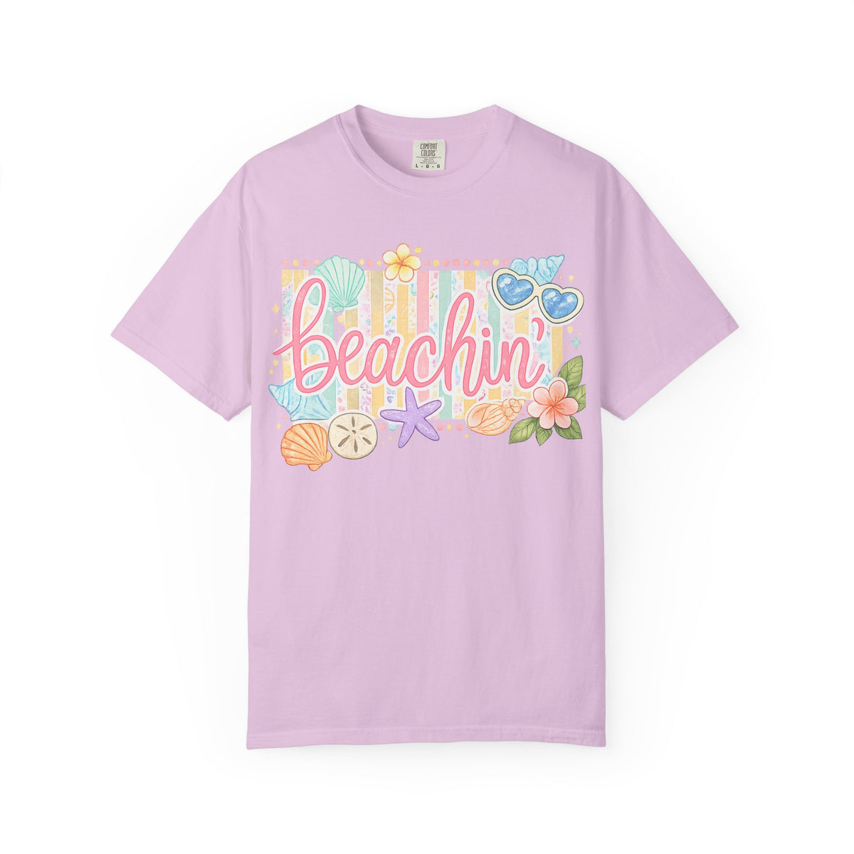 Beachin' T-Shirt — Tropical Summer Graphic Tee with Seashells & Sunglasses