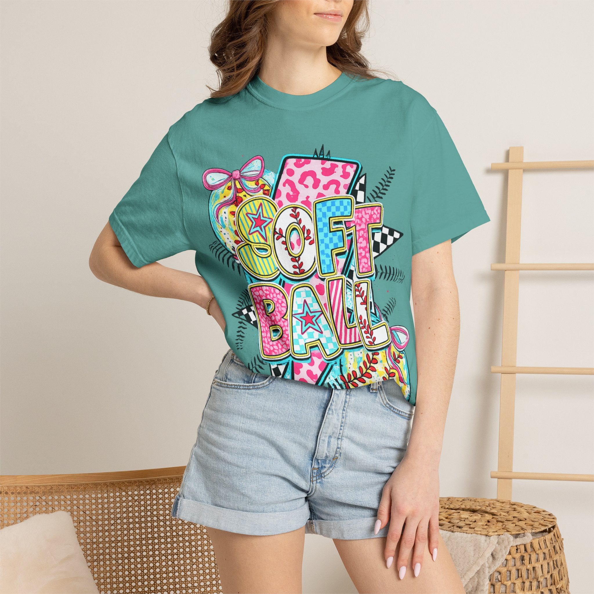 Softball Graphic T-Shirt — Colorful 'Softball' Pop Art Design