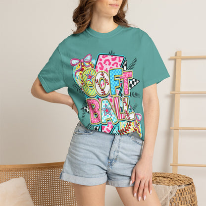 Softball Graphic T-Shirt — Colorful 'Softball' Pop Art Design