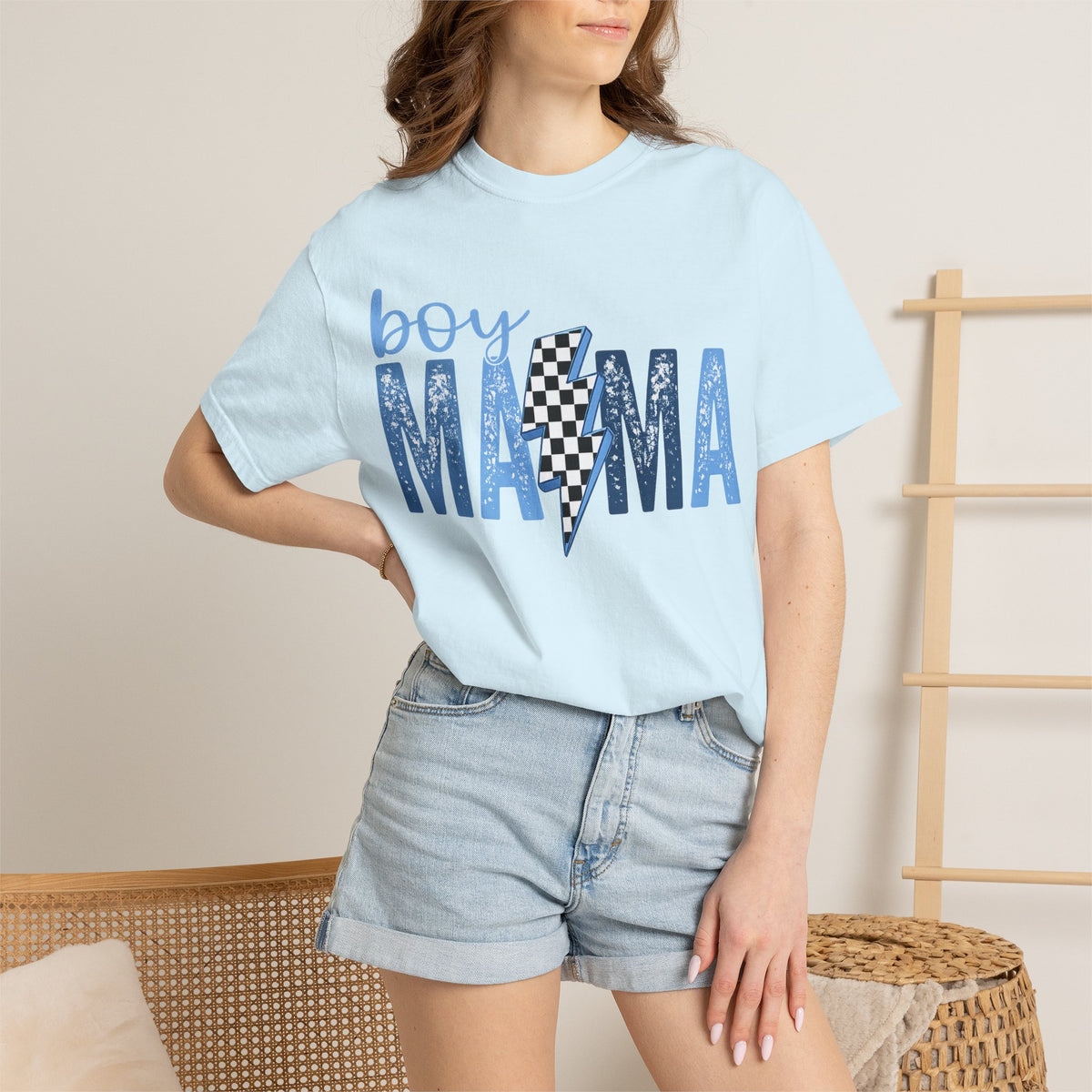 Boy Mama Lightning Bolt T-Shirt — Vintage Blue Mom Tee
