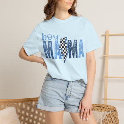 Boy Mama Lightning Bolt T-Shirt — Vintage Blue Mom Tee