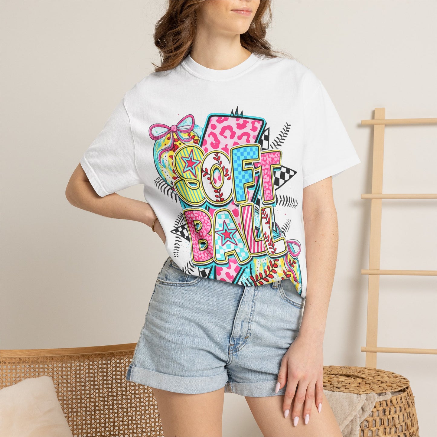 Softball Graphic T-Shirt — Colorful 'Softball' Pop Art Design