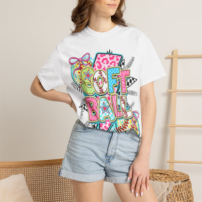 Softball Graphic T-Shirt — Colorful 'Softball' Pop Art Design