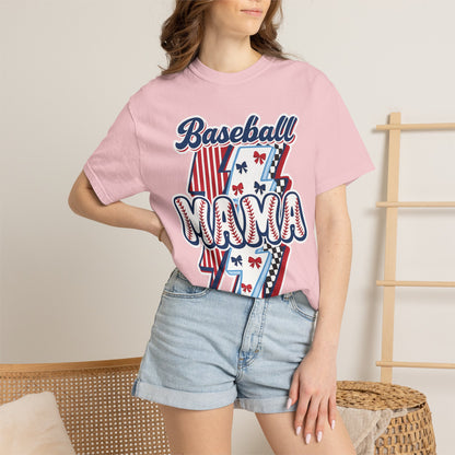 Baseball Mama T-Shirt — Retro Red & Blue Patriotic Graphic Tee