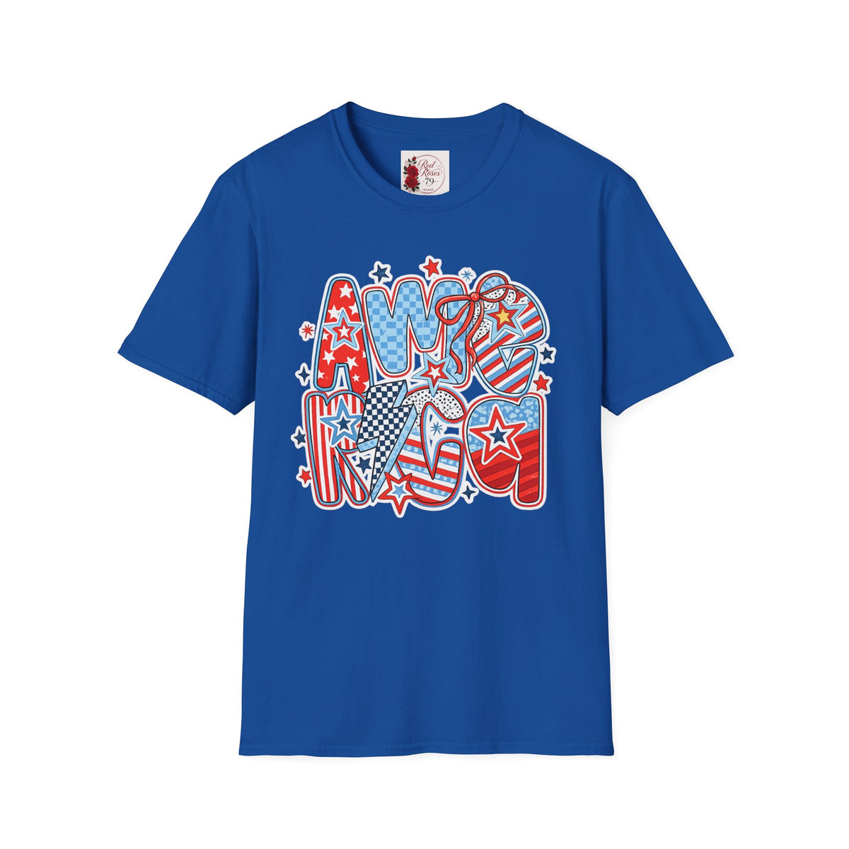 Patriotic AMERICA Graphic T-Shirt — Red White Blue Stars & Stripes Tee