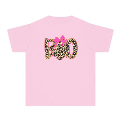 Kids Halloween Tee - Leopard Print 'BOO' with Pink Bow