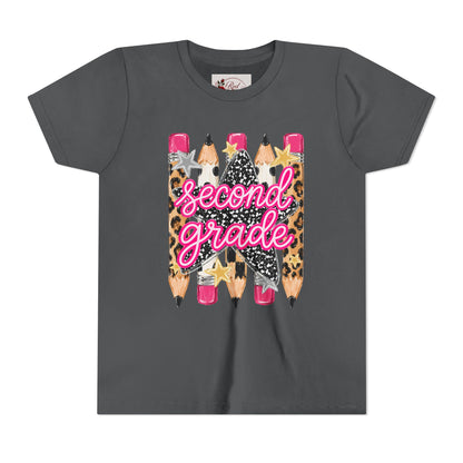 Second Grade Pencil Leopard Youth Tee